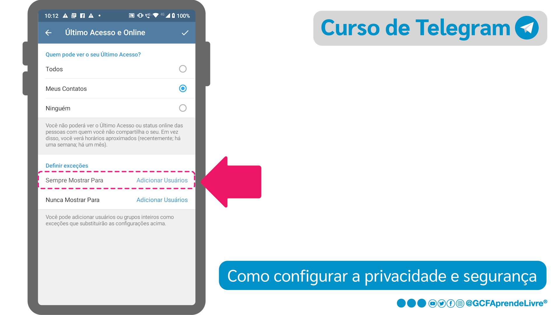Como bloquear a visualização do último acesso do Telegram para pessoas específicas - passo 2